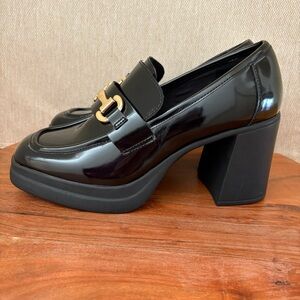 STEVE MADDEN Ginni Platform Loafer Pump Black Patent Faux Leather Size 10
